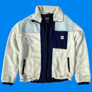 Full zip-up Fleece Fuzzy denim jacket/wind breaker